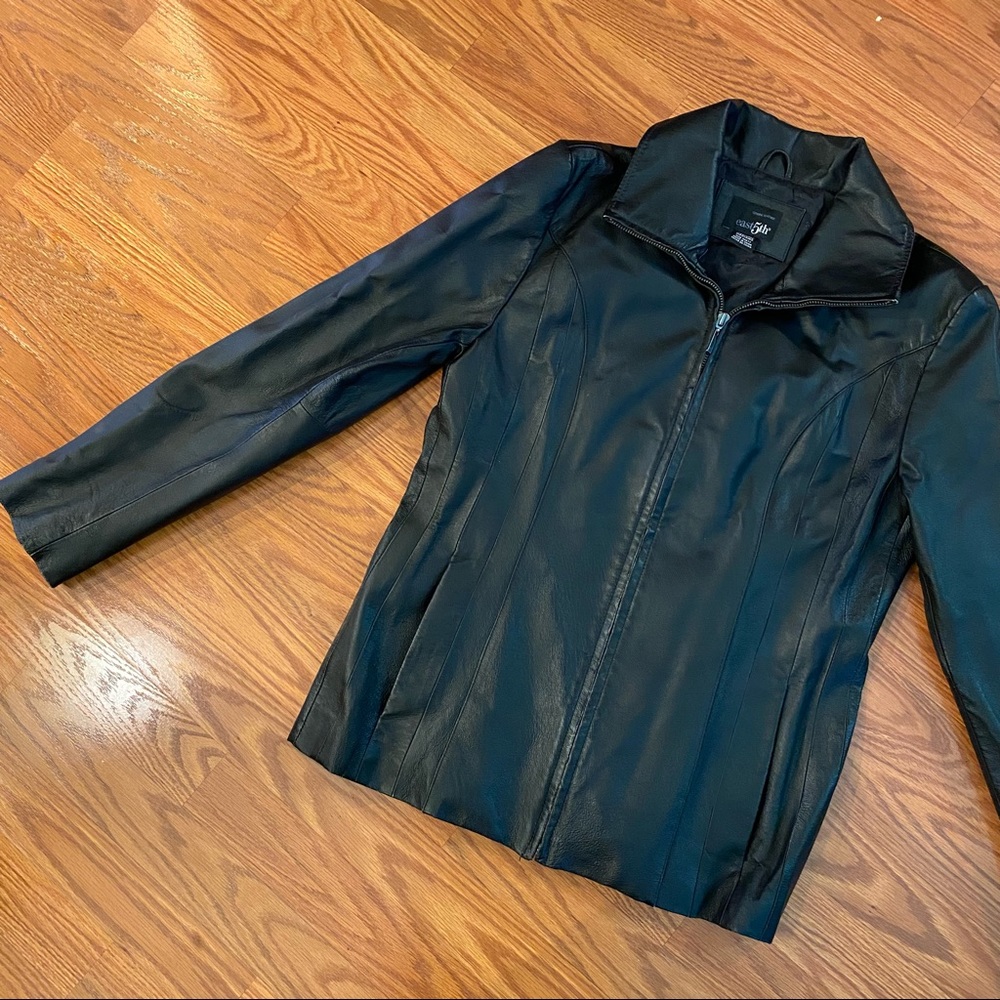 Vintage 90’s Y2K Genuine Leather Jacket 100% Leather Black Leather Moto Jacket